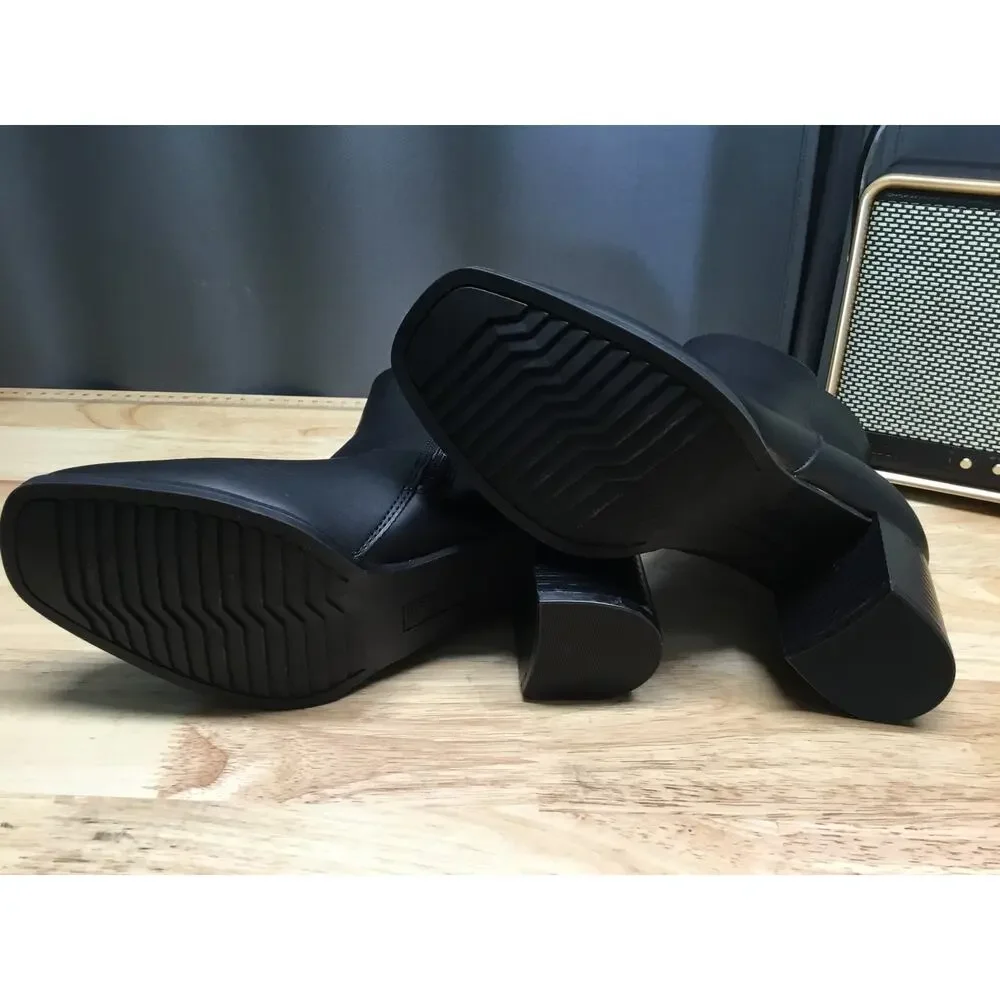 White Mountain Women's 6.5 M Black Leather Block Heel Side Zip Chelsea Boots